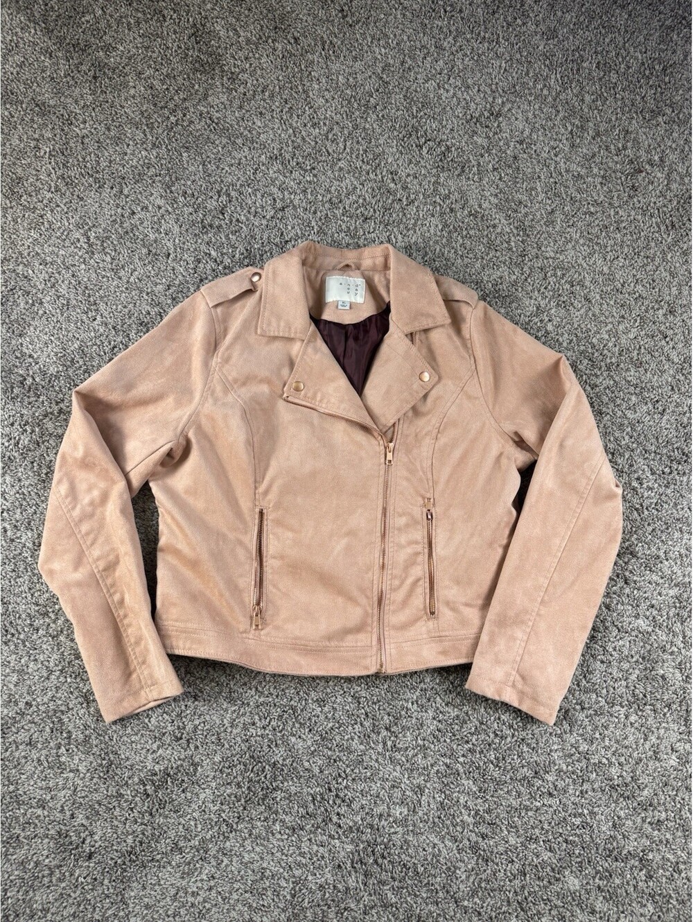 A New Day women's faux suede moto jacket Peach Rose Gold XL